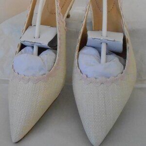 Bandolino ALBAS Women's Ivory Slingback Pumps Decorative Pink Scalloped Edge-6M